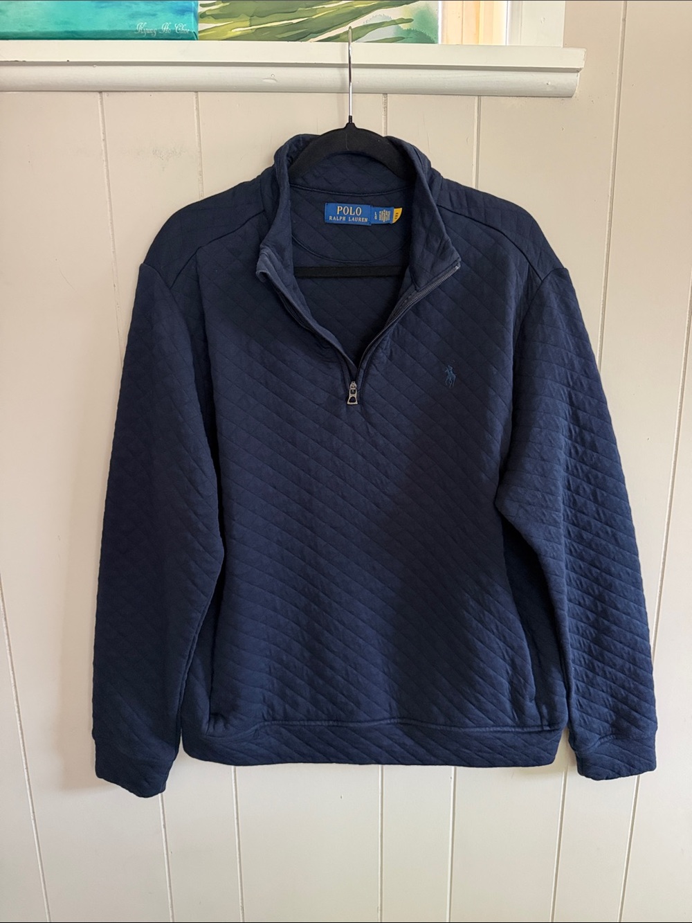 Polo by Ralph Lauren Quilted Knit Quarter Zip Pullover Preppy Ivy League Large